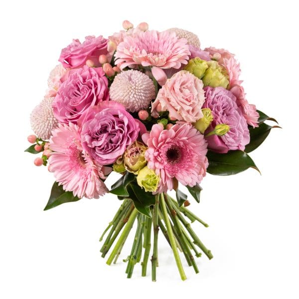 A pastel round hand-tied bouquet created with the finest blooms of the season