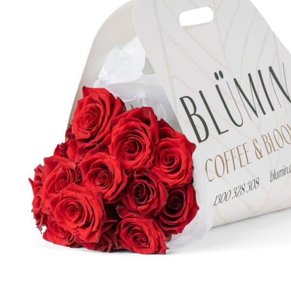 A lavish selection of our hand selected luxe Red Roses beautifully presented in a stylish carrier.